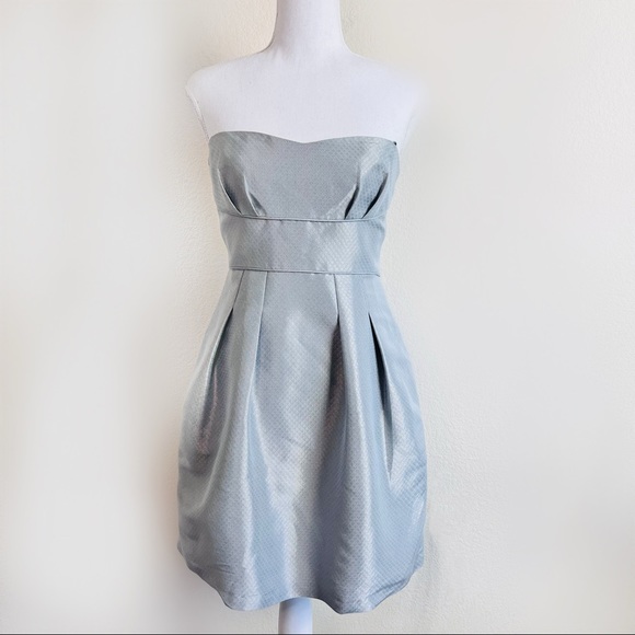 BCBG Max Azria Silver Woven Strapless Cocktail Mini Dress - Picture 1 of 12